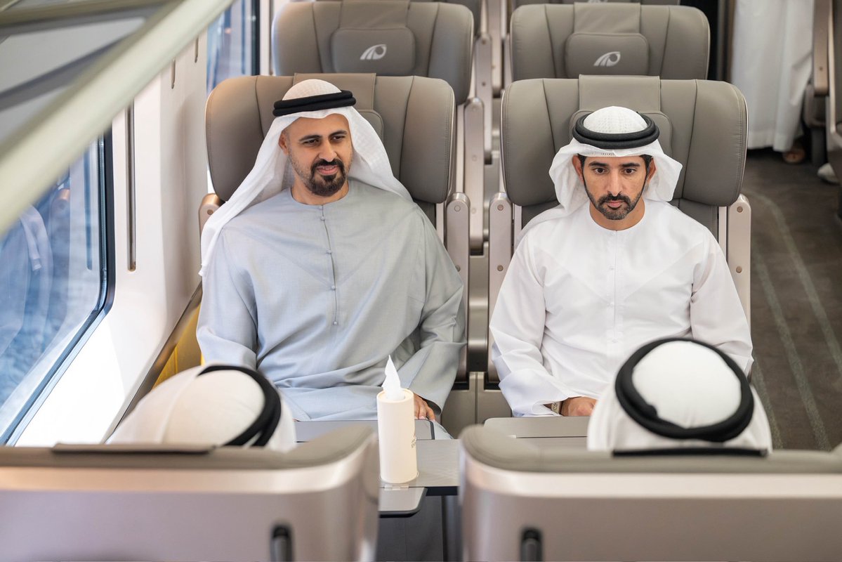Fazza664's tweet photo. Hamdan bin Mohammed bin Rashid: Linking the Emirate of Dubai to the national rail network enhances its presence at the heart of the country's movement, supports its pivotal role in the national economy, and solidifies its position as a global center for business, tourism, and https://t.co/5Djy8xZMGM