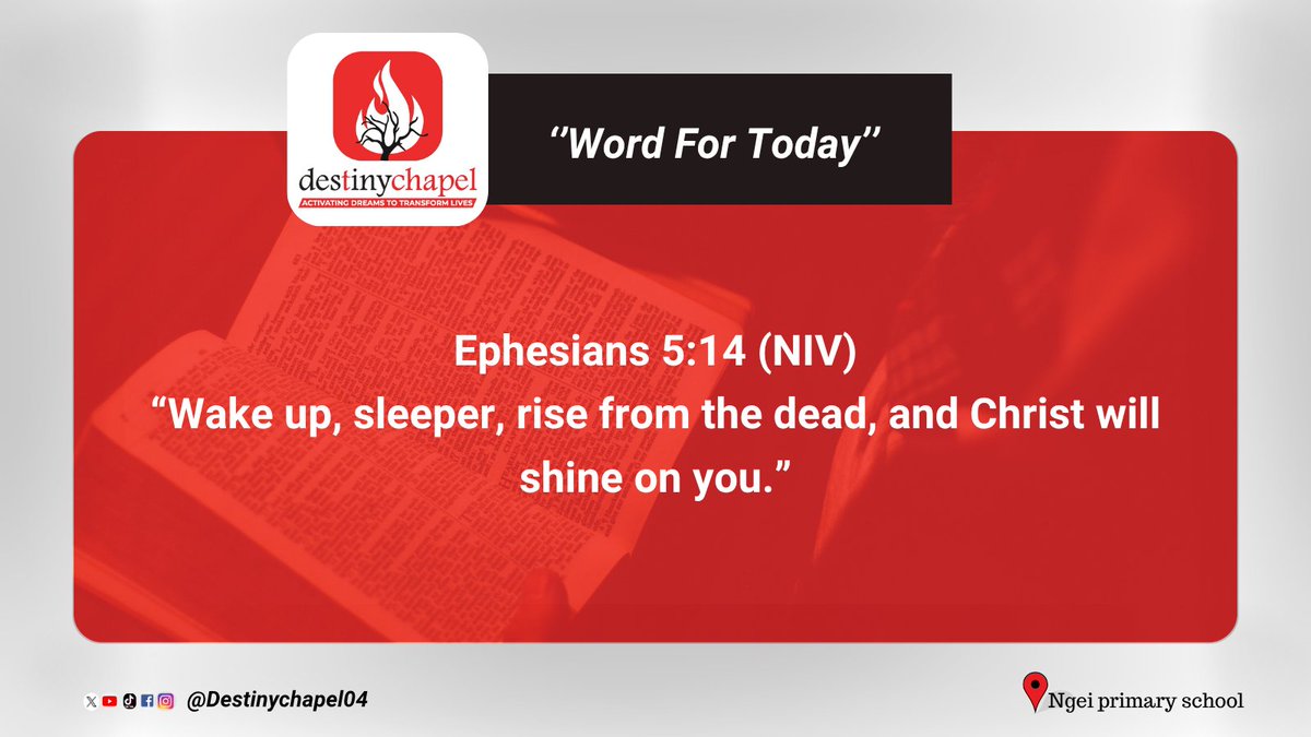 DestinyChapel04's tweet photo. Wake up! This is your season to rise. Don’t remain in spiritual slumber. Arise, walk in the light of Christ, and let His presence shine through your life. 
“Wake up, sleeper, rise from the dead, and Christ will shine on you.”
Ephesians 5:14 (NIV)
#DestinyChapel #WordForToday https://t.co/vtwFKFIgl9