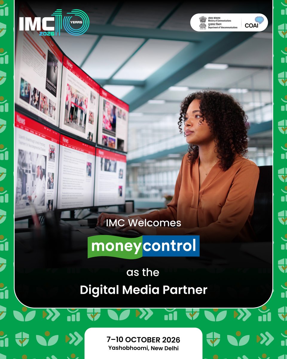 exploreIMC's tweet photo. Where technology meets business insights. 🌐

We are proud to welcome @moneycontrolcom as a Digital Media Partner at India Mobile Congress 2026. 

Discover Moneycontrol’s digital reach across business, finance and technology, amplifying conversations shaping the future.

Meet Moneycontrol at IMC 2026:
📍 Yashobhoomi, New Delhi | 📅 7–10 October 2026

#IMC2026 #IMCBeyond10 #IndiaMobileCongress #MoneycontrolAtIMC #ScaleWithoutBoundaries 

@ConnectCOAI @DoT_India