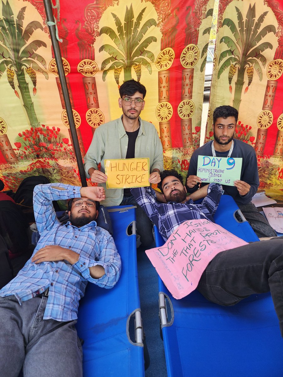 JKFSA_'s tweet photo. DAY 9 OF PROTEST 

Nine days of peaceful protest have brought us to a new phase. Today marks the beginning of the chain hunger strike, as students take a further peaceful step to seek a clear and formal resolution to the issues concerning Forestry education and recruitment.

This decision has not been taken lightly. It reflects the seriousness with which students regard their professional education, their years of preparation, and their aspiration 

The students remain united in their commitment to a peaceful, disciplined and lawful movement and continue to await a formal response from the competent authorities.

@OmarAbdullah @OfficeOfLGJandK @manojsinha @dcganderbal @Gbl_Police  @sakinaitoo @JatinKishore7 @PCCFandHoFF_JK
@nasirsogami @GreaterKashmir @javeddar786 @GulistanNewsTV @PIBSrinagar @KashmirLife @RisingKashmir @ANI @JavedRanaa @Sunil_SharmaBJP @IltijaMufti @parawahid 
#Day9 #ChainHungerStrike  #ForestryStudents #ForesterRecruitment #ForestryHasAPlace
