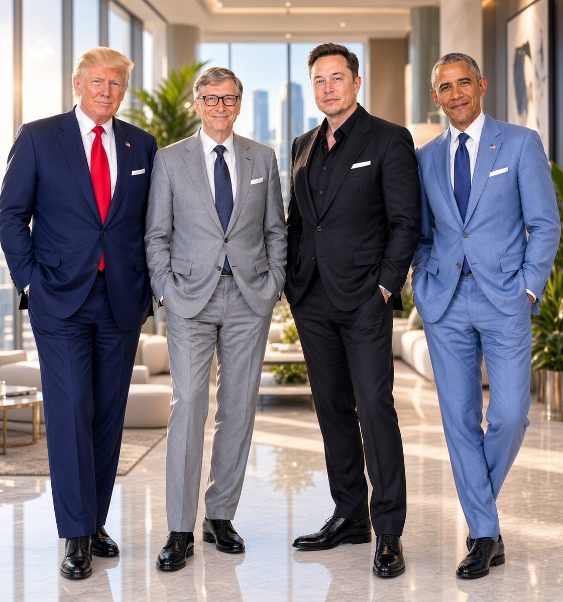 emceospace's tweet photo. All of these men are very elegant, but only one can be the most elegant 🤩

Who looks the most elegant? 👔✨

1️⃣ Donald Trump
2️⃣ Bill Gates
3️⃣ Elon Musk
4️⃣ Barack Obama

Be honest… 👀
Who gets your vote? https://t.co/upWaDXXT1B
