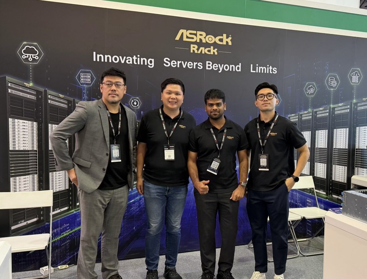 ASROCKRACK's tweet photo. The ASRock Rack team is at Data Centre World Asia (Booth L35) showcasing our NVIDIA® accelerated AI servers:

💠 8U16X-GNR2 B300 💠 4UXGM-GNR2 DIRECT 💠 4U16X-GNR2/DLC B300 💠 NVIDIA RTX PRO™ 4500 Blackwell Server Edition

#ASROCKRACK #DCW2026 #DataCentreWorld https://t.co/OK960l0Lwv