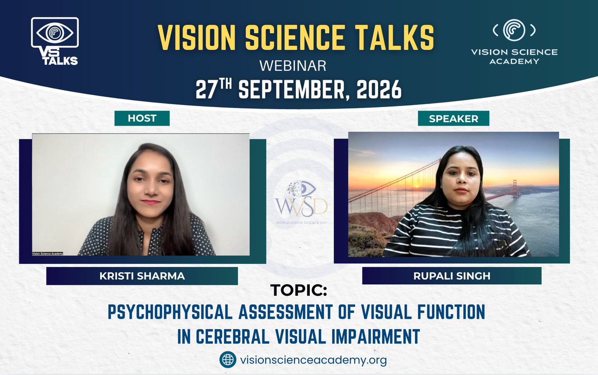 science_vision's tweet photo. Vision Science Talks September Edition Successfully Concludes 🧠👁️
This lecture featured Rupali Singh (India), with an insightful session on the Psychophysical Assessments of CVI.
🔗Read the post-event report in comments.
#VisionSciences #CVI #VisualPsychophysics #VSTalks https://t.co/7C74QP1oWT