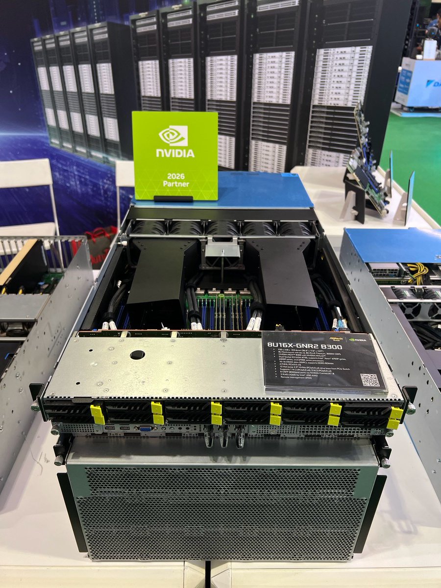 ASROCKRACK's tweet photo. The ASRock Rack team is at Data Centre World Asia (Booth L35) showcasing our NVIDIA® accelerated AI servers:

💠 8U16X-GNR2 B300 💠 4UXGM-GNR2 DIRECT 💠 4U16X-GNR2/DLC B300 💠 NVIDIA RTX PRO™ 4500 Blackwell Server Edition

#ASROCKRACK #DCW2026 #DataCentreWorld https://t.co/OK960l0Lwv