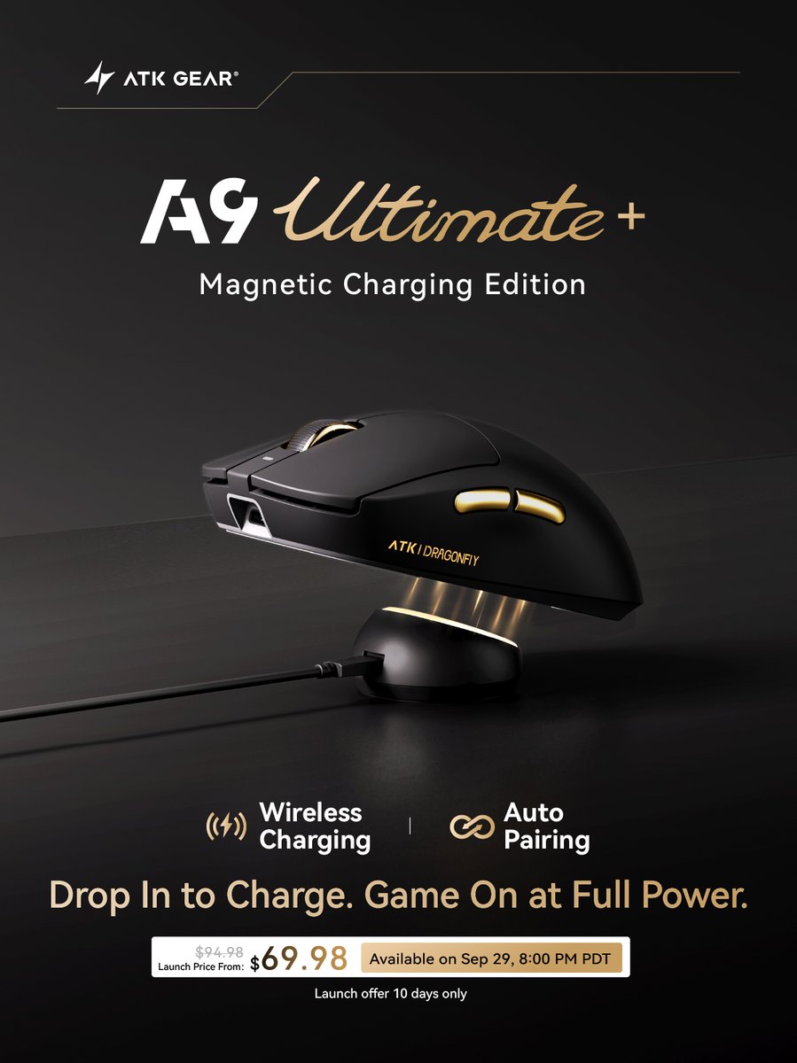 AtkGear's tweet photo. Drop In. Power Up. ⚡
Drop In to Charge. Auto-Pair Instantly. 🔋
54 Series ApexShark MAX + PAW3955 Master
0.181ms End-to-End Latency · Wired/Wireless Dual 8K
55±3g Lightweight · High-Purity PTFE Skates · ATK SwiftLight Switches
Launch Offer: $69.98 for 10 Days Only
Available now: https://t.co/FoRiKbHCbf