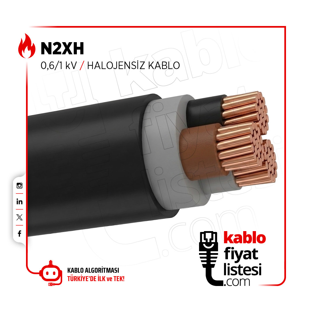 kablofiyat's tweet photo. N2XH 0,6/1 kV Halojensiz (HFFR) Güç Kablosu
Tek veya çok telli bakır iletkenli, XLPE izoleli ve halojensiz (HFFR) dış kılıflı alçak gerilim güç kablosudur. 

🌐 https://t.co/F47ZBTxobU

#kablo #elektrik #alçakgerilim #n2xh #halojensiz #hffr #elektrikmalzemeleri #güçkablosu https://t.co/bv6gnXVII5