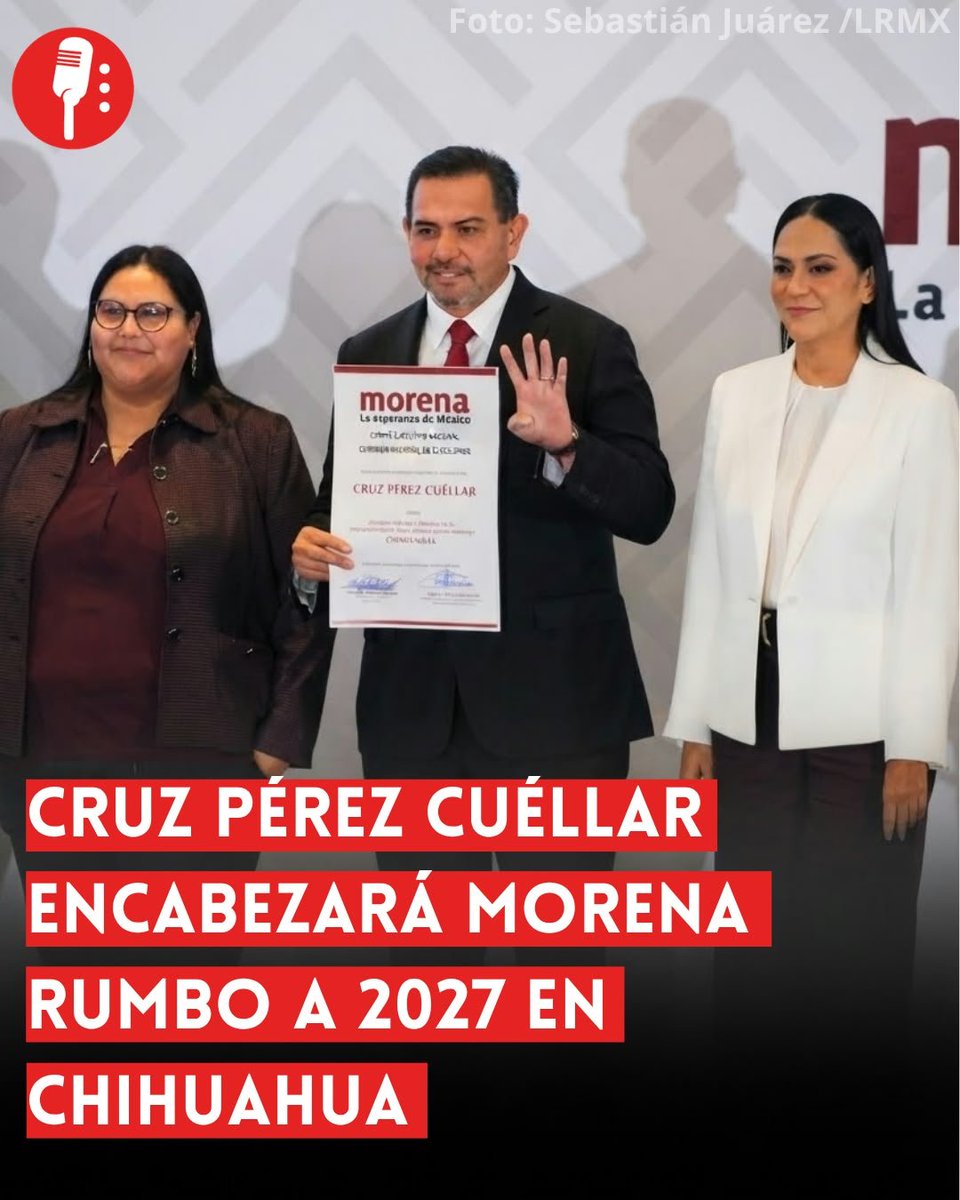 ReporterosMX_'s tweet photo. ⭕ OJO | CRUZ PÉREZ CUÉLLAR ENCABEZARÁ MORENA RUMBO A 2027 EN CHIHUAHUA 

Morena designó al alcalde de Ciudad Juárez con licencia Cruz Pérez Cuéllar (@CruzPerzCuellar) como Coordinador Estatal de la Defensa de la Transformación en Chihuahua, con lo que se perfila como virtual candidato a la gubernatura en 2027. Cota encabezará los trabajos del partido rumbo a la sucesión estatal. https://t.co/xJNaJNXTQT