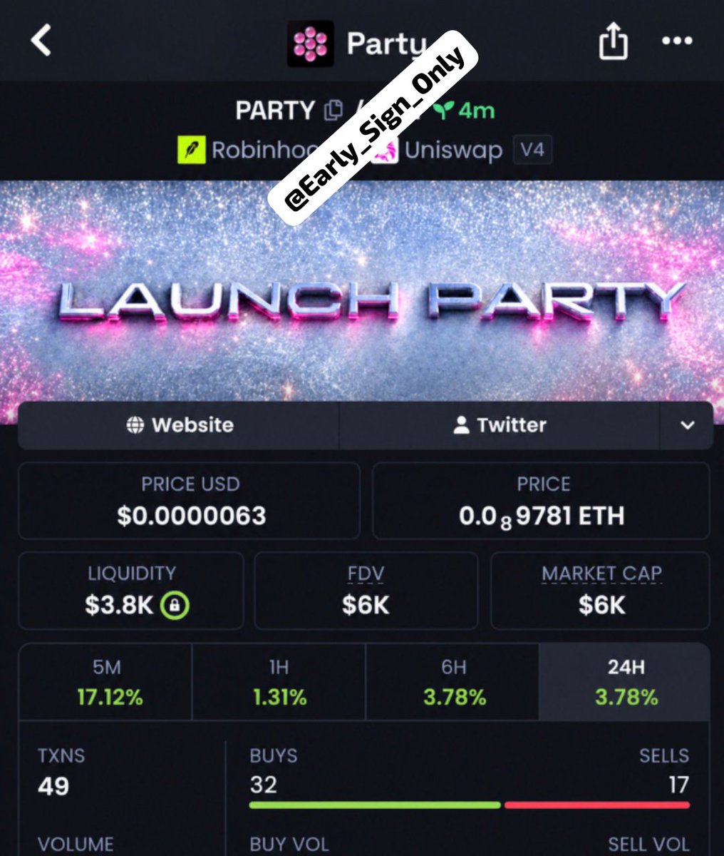 Early_Sign_Only's tweet photo. I called $PARTY at a $6.0K mcap and shared it with my private group — now is  $120K ! 💯🚀 still pumping 🔥Another early setup that has moved nicely. 📈Hit follow me &amp; join TG + Discord for future setups.  #Memecoin #CryptoTrading

CA 0x68DaE2aab5E80dcFb379B332D9161cF0328FffaB https://t.co/Pm2CQoQWcB