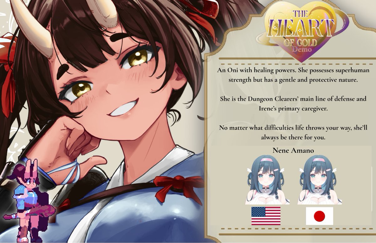 TheHeart_OfGold's tweet photo. We are honored to announce that @NeneAmanoVTuber is voicing Fiore in both English and Japanese for The Demo of Heart of Gold.

However, for future versions of the game, Fiore's voices will be provided by a different voice actresses.

We love you so much always and forever, Nene. https://t.co/RNRPiDiAyw