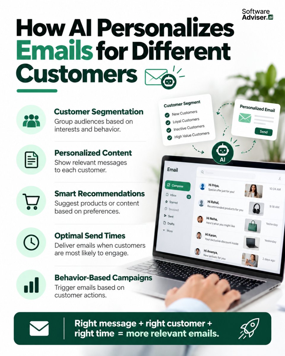 SoftAdviserAI's tweet photo. AI helps businesses send more relevant emails to the right customers at the right time. ✉️🤖
Best AI Email Marketing Software in USA (2026) – Compare Top Tools &amp; Pricing

#AI #EmailMarketing #AIMarketing #MarketingAutomation #Software https://t.co/LAkYmNfob2
