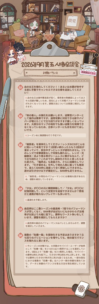 IdentityVJP's tweet photo. 2026年9月 #第五人格座談会 のQ＆A！

今年のハロウィンUR衣装を着るのは…！
答え合わせは
早速画像をチェックなの🎃

次回の質問も募集中♪
https://t.co/3g8US1ewze

恒例のテストサーバー
体験キャンペーンも実施！
リプライした方
抽選5名様に招待コードを🎁

〆：10/6

#IdentityV
#第五人格 https://t.co/wbAtcQHfhR