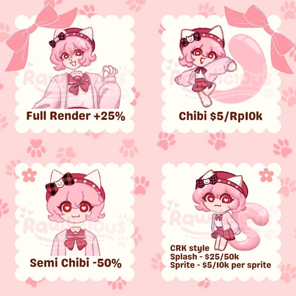 Rawlicious69's tweet photo. Hey guys guess what. I redid my art commission sheets FINALLY 🩷🩷🩷🩷🩷

I accept payments through PayPal, Gopay, Shoppeepay, any Indonesian banks, or other means to transfer money overseas!!!

#crk #commissionsopen
Extra info below👇 Please read!!! https://t.co/id7Ag7P22W
