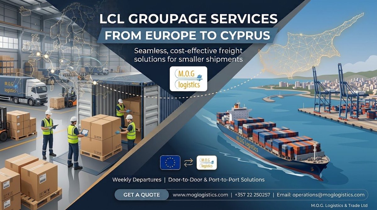 MOGLogisticsTr1's tweet photo. ����🚢 LCL Groupage from Europe to Cyprus with M.O.G. Logistics!
Pay only for the space you need. Weekly departures, door-to-door/port-to-port solutions & expert handling.
Get a quote:
https://t.co/tUMF2bhN6b
#CyprusLogistics
#since2004
#moglogisticstradeltd
#freightforwarding https://t.co/5LTNESVIKb