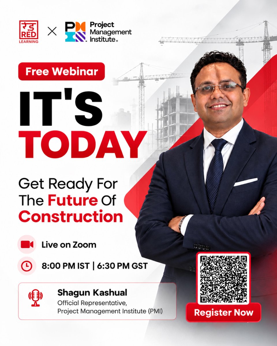 red_learning's tweet photo. IT'S TODAY!

The future of construction starts tonight.

Join our FREE webinar with Shagun Kashual (PMI).

🕗 8 PM IST
💻 Live on Zoom

Register now before we go live👇 
https://t.co/9My4DVjTAs https://t.co/00xk4ZzhQu