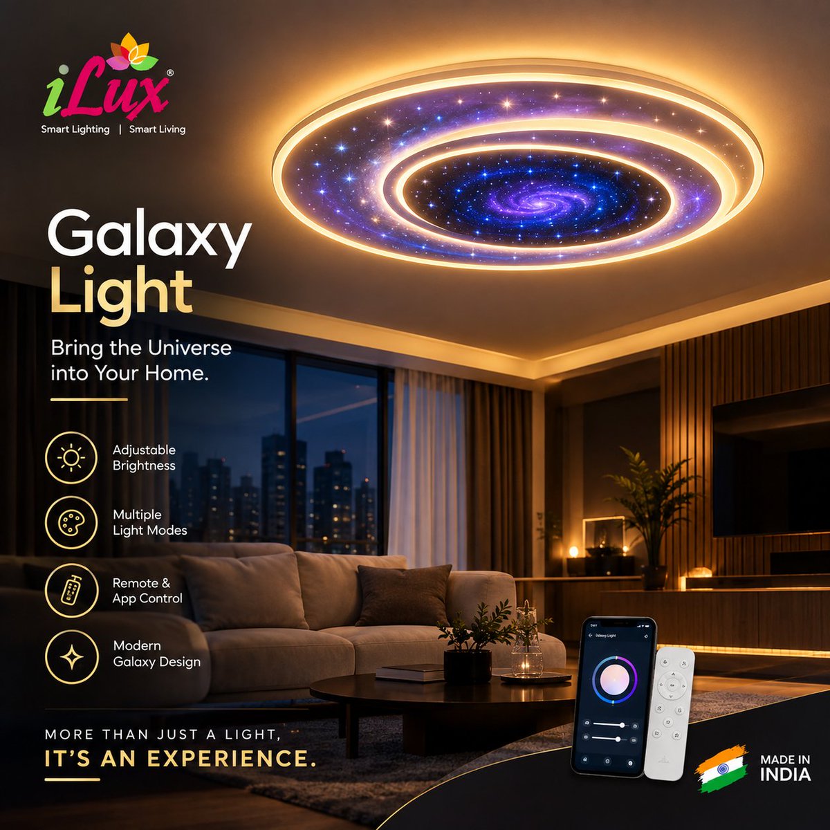ElectricalsIlux's tweet photo. ๐ Bring the Universe Into Your Home.
โจ Galaxy-inspired design
๐ก Multiple light modes
๐ฑ App & remote control
More than just a light. Itโs an experience.
๐ฒ +91 88796 11370
#iLux #GalaxyLight #SmartLighting #SmartHome https://t.co/XPO5pxQN4A