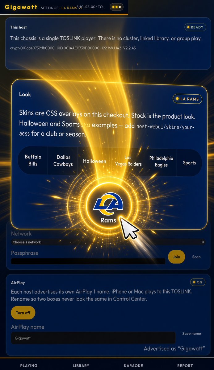 georgieboatback's tweet photo. On the latest version before pushing V3, Gigawatt now allows for Skin changes in the setting page. #NFLFans https://t.co/99xG16AoDb