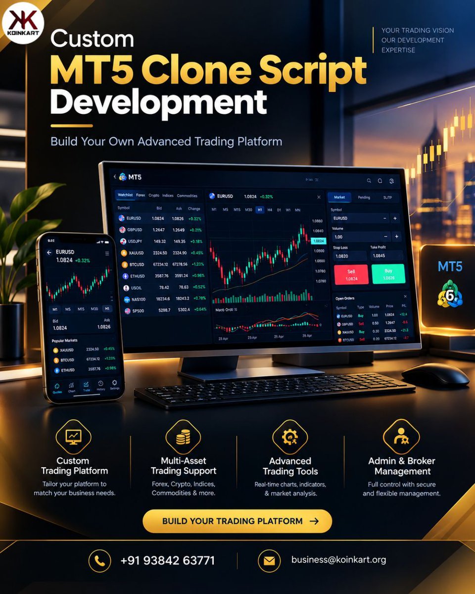 KoinKart's tweet photo. Your trading platform should work your way. Custom MT5 Clone Script Development helps businesses build trading platforms aligned with their goals.
Visit us: https://t.co/ifiFj4Cvoq
#MT5CloneScript #MT5Development #TradingPlatform #FinTech https://t.co/BVMxbR1j6i