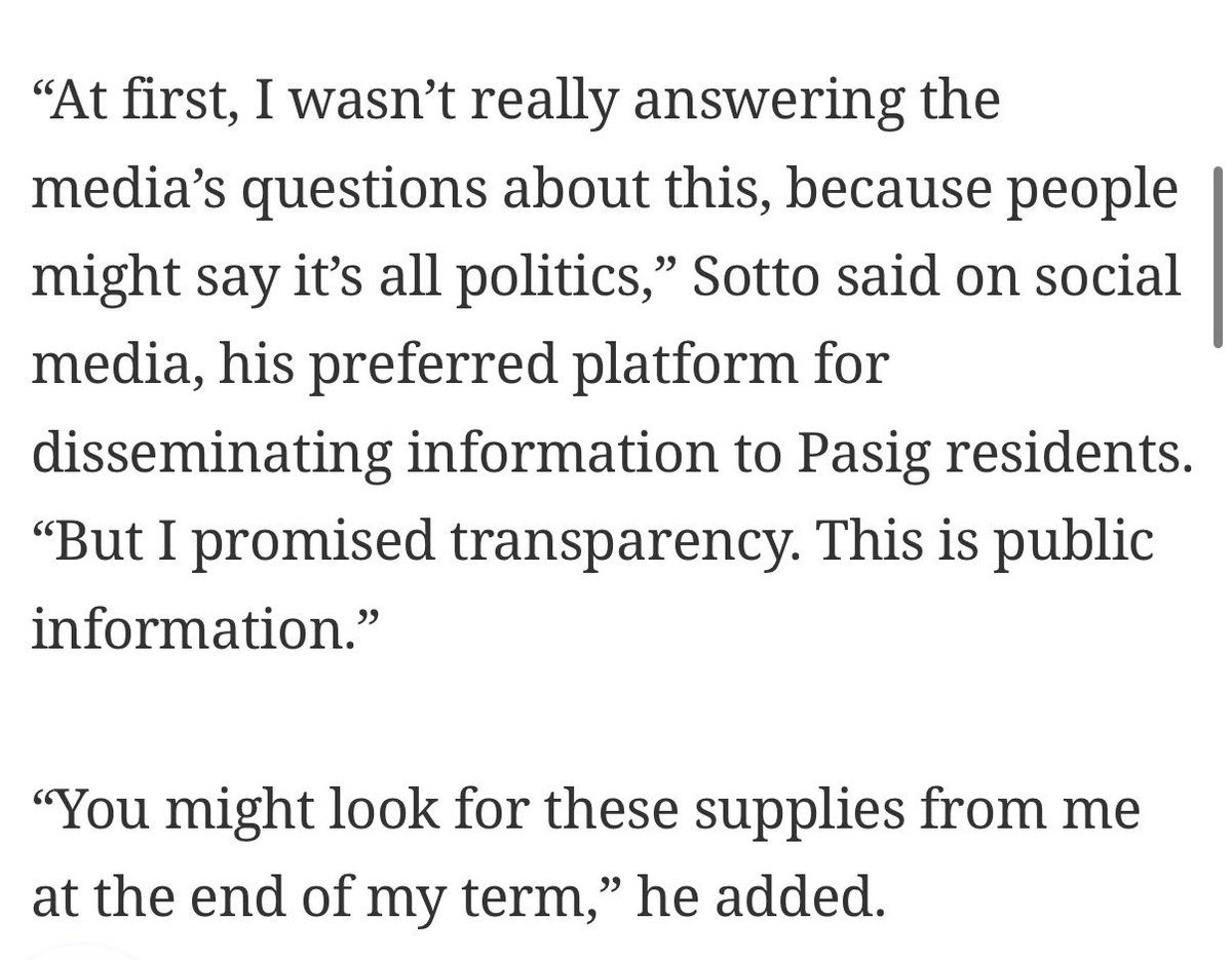 laiteranidaddy's tweet photo. Buti na lang may Vico Sotto kami sa Pasig  na hands on at hindi basta pirma lang ang ginagawa tulad ni Baste 😏 

Pagka upo pa lang ni Vico nag imbentaryo na sya agad sa lahat ng procurement ng City Government and  He mandated that the Office of the City Mayor must personally review and approve/sign off on all future purchases of supplies, including those meant for emergencies.

Kaya ni Vico hindi kaya ng Davao at ng Taguig for Transparency?