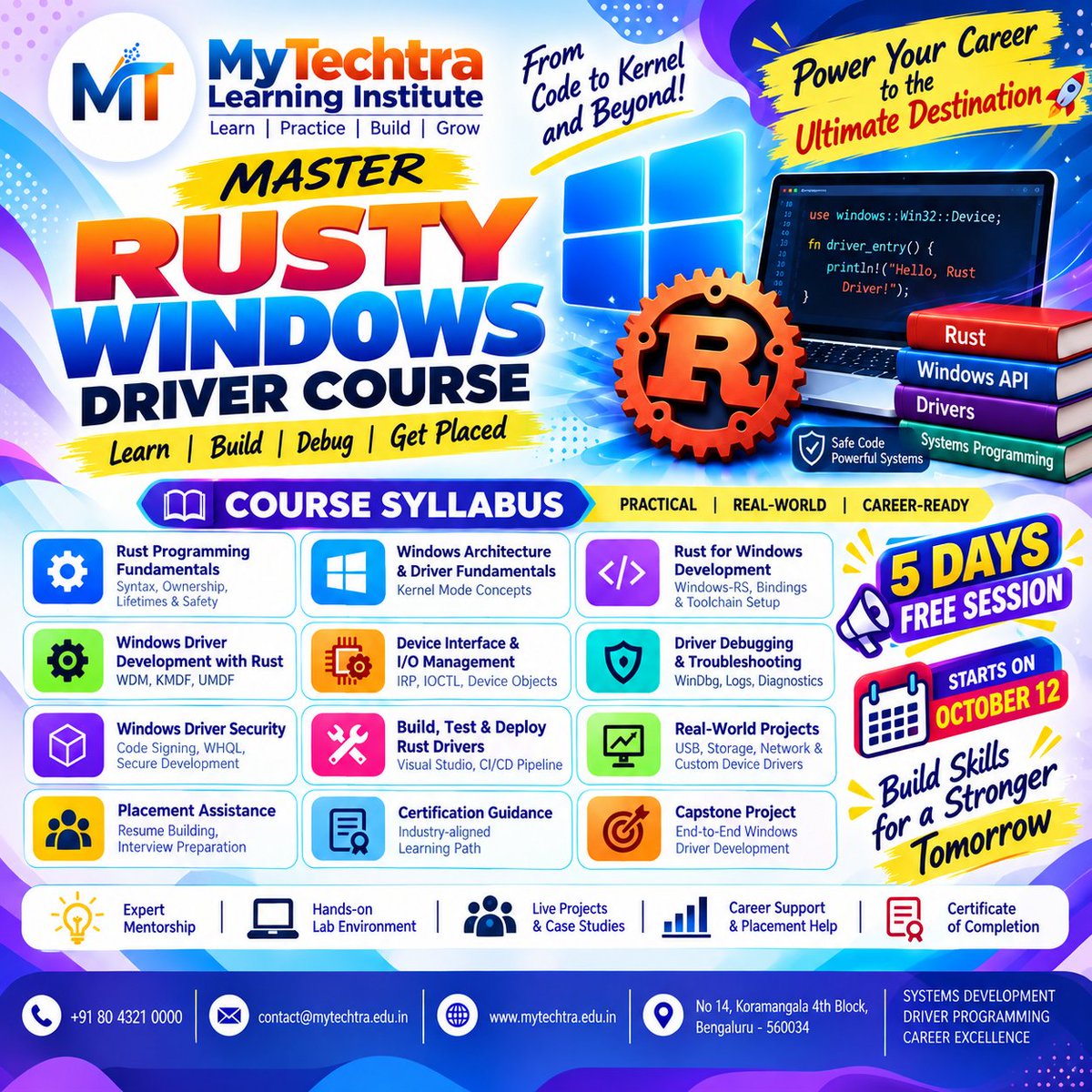 Arvethbatur's tweet photo. Elevate your systems programming skills with Rust-based Windows Driver Training. Transform your technical knowledge into real-world applications with portfolio projects and targeted hiring support🚀🏆
#MyTechtra #Windows♻️ #WindowsRustdriver #Rust #Rustdriver #RustTraining https://t.co/TJQ6eNu9MP