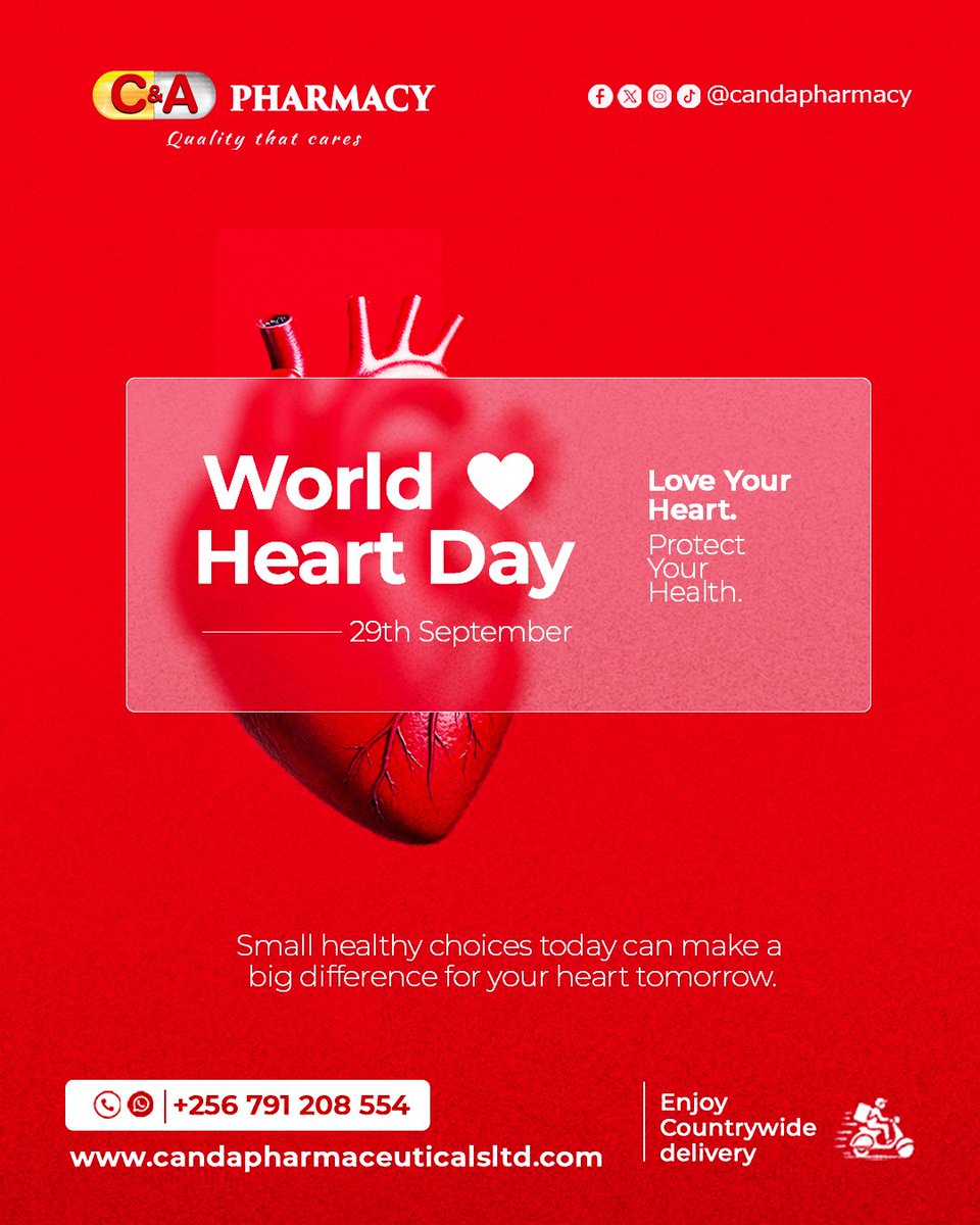 CandAPharmacy's tweet photo. ❤️ Love your heart. Protect your health.
This World Heart Day, make small healthy choices that support a healthier tomorrow. 🫶🏽
#WorldHeartDay #HeartHealth #HealthyChoices https://t.co/ynlXQGtTfE