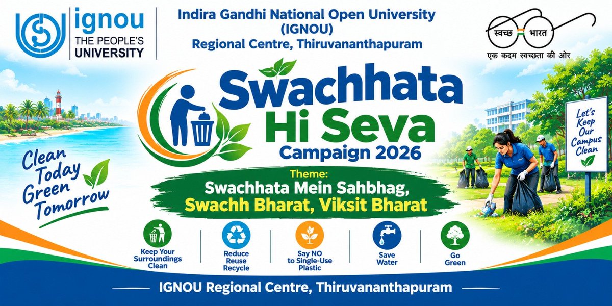 Ignoutrivandrum's tweet photo. “Swachhata Mein Sahbhag; Swachh Bharat, Viksit Bharat” https://t.co/FxXtpQ99dE