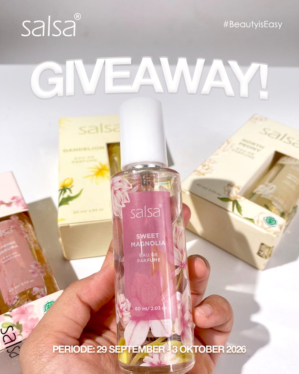 SalsaCosmetic's tweet photo. WAKTUNYA GIVEAWAY (LAGII) 🥳

Spesial buat yang mauk cobain parfumnya Salsa~
🧡Like &amp; RT postingan inii &amp; sebelumnya
🧡Aktif di akun mincuu
🧡Reply varian apa yang pengen kamu cobaa

Cuss ikutann &amp; ramein giveawaynyaa~ 😆😋
#salsacosmetic #beautyiseasy https://t.co/c2CYcnGb9E