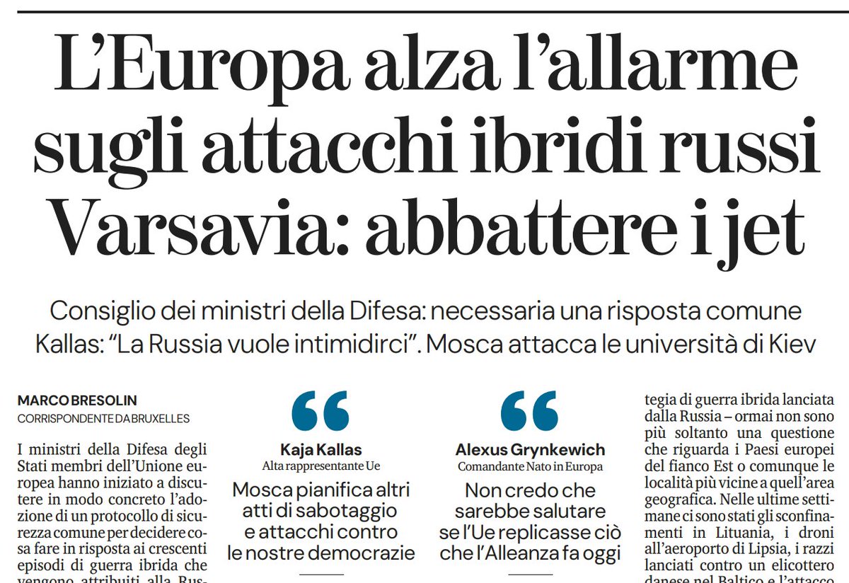 MarceVann's tweet photo. Oggi La Stampa ci spieka che, più diventa evidente il fatto che l'Europa abbia miseramente perso la guerra in Ucraina, più casualmente aumentano allarmi di immaginari attacchi ibridi russi: uno spettro si aggira per l'Europa ed è quello delle #RassegneStampaDalRincoglionitico. https://t.co/C4AYsGyT6y