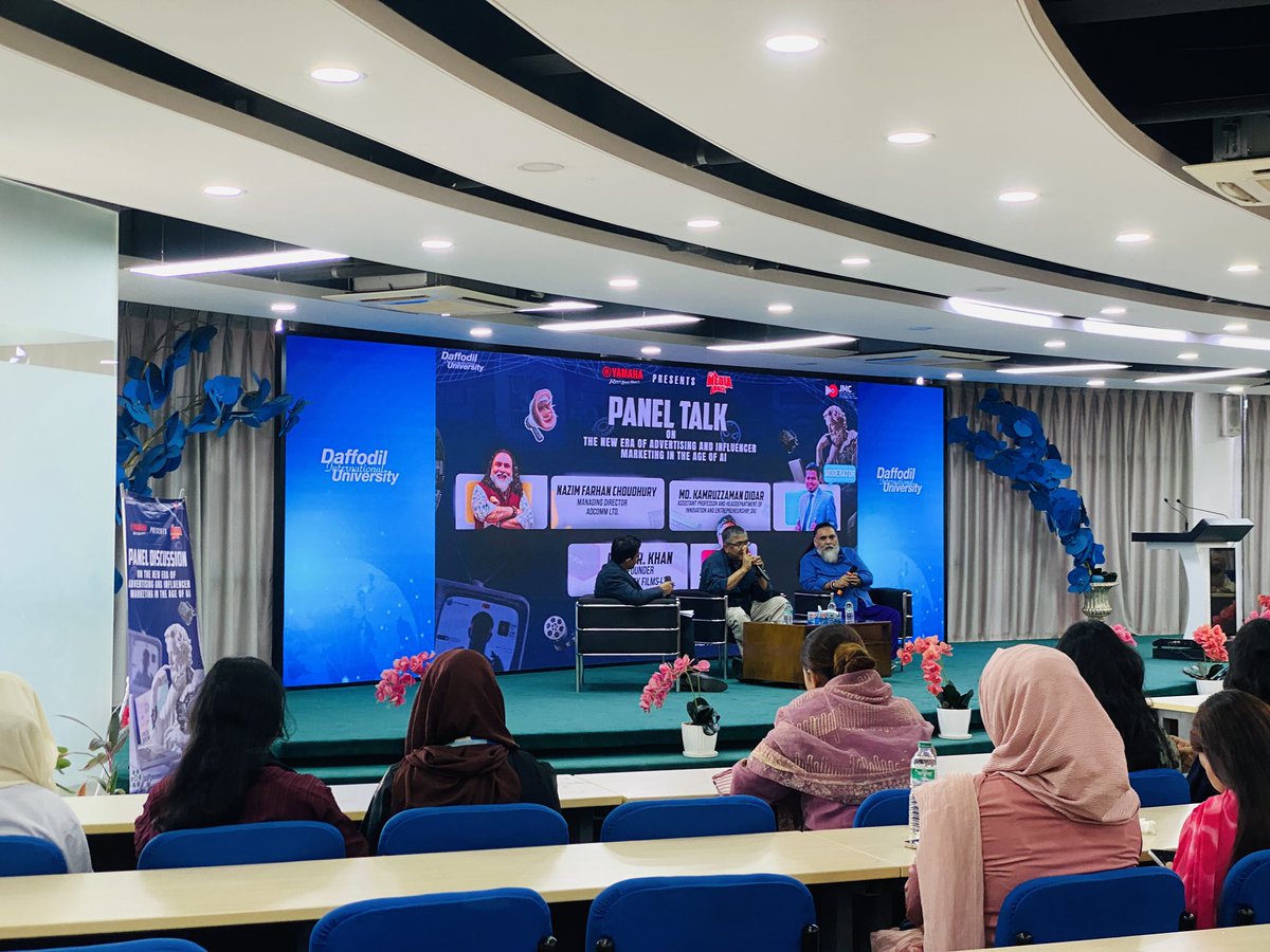 TravelWireX's tweet photo. 📍 Reporting from Media Buzz 2026
A panel discussion on “The New Era of Advertising and Influencer Marketing in the Age of AI” is underway at the International Conference Hall, Daffodil Smart City.

#MediaBuzz2026 #DIU #JMC #AI #InfluencerMarketing @MoJoJamil https://t.co/BahvnnJ9kr