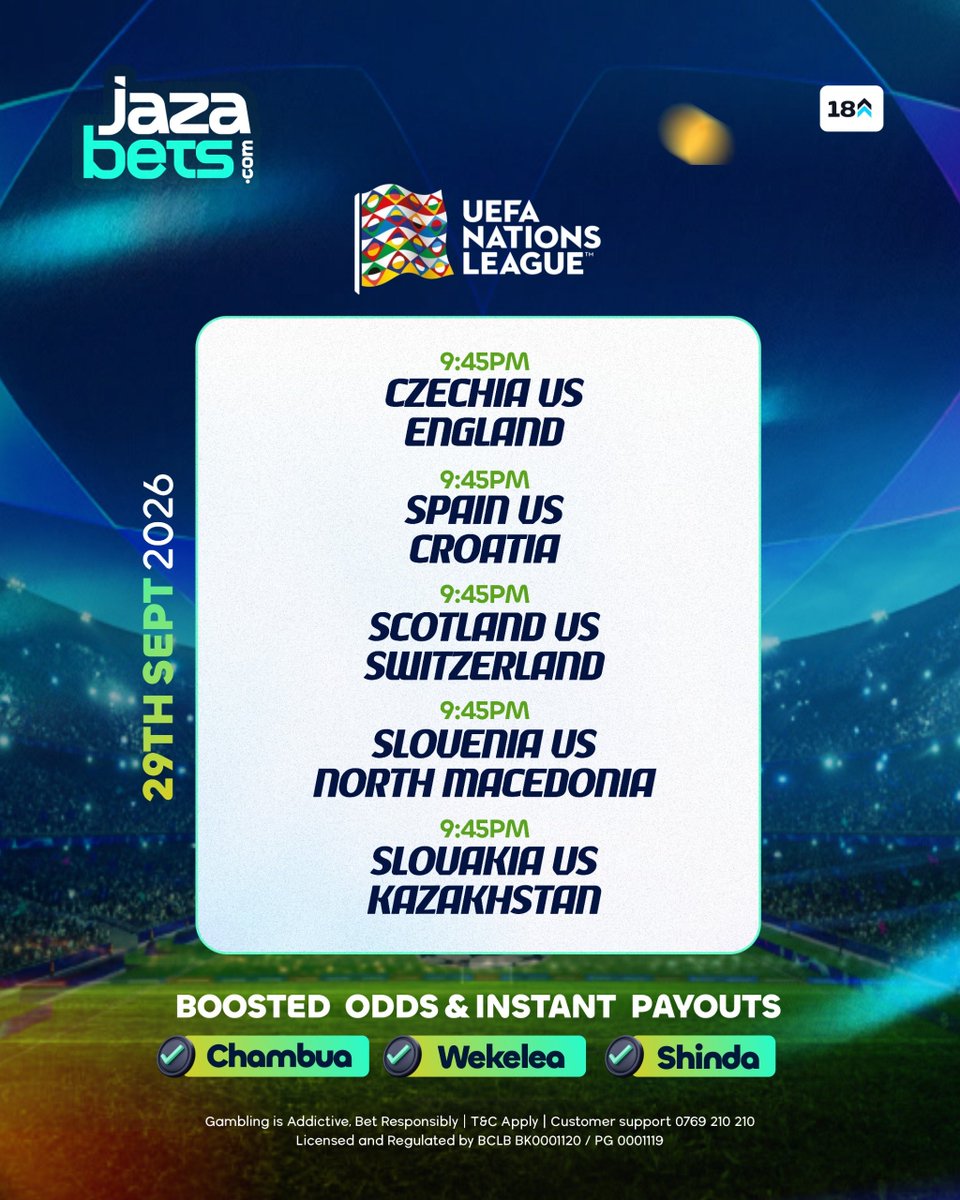 jazabets's tweet photo. Champe! Leo game ziko live zote ndani ya Jazabets! Usikose nafasi ya kushinda big.

Ingia, chambua mechi zako, weka beti, na uendelee ku-shinda. Malipo ni instant, na games kibao zinangojea ushindi wako.

Ingia sasa 👉 https://t.co/vImpVdLiU1

#Jazabets #Sports https://t.co/GeuJutD32I