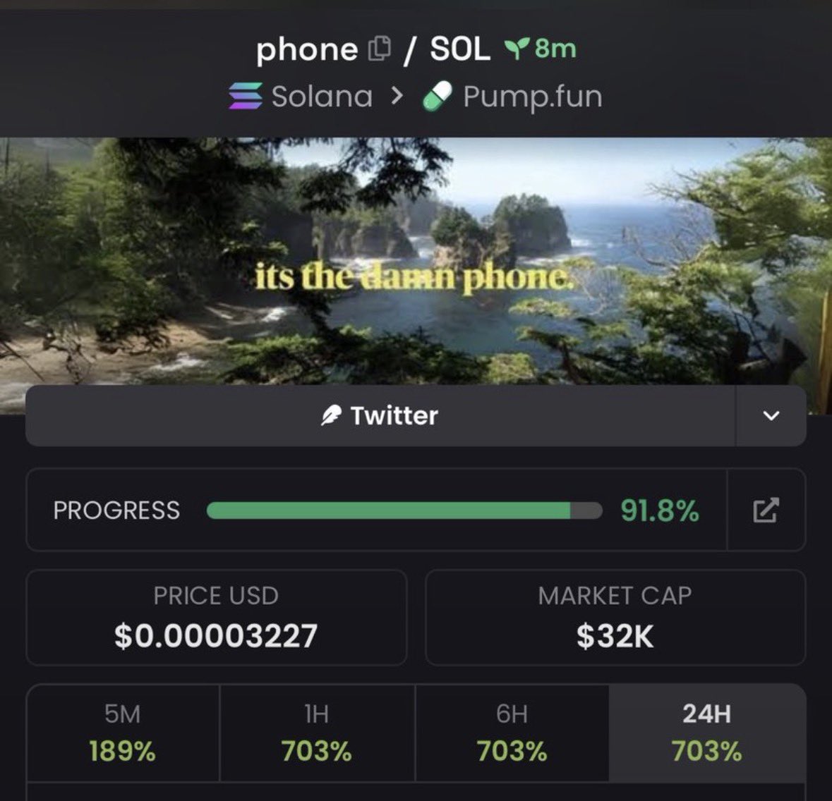 EarlyChad_'s tweet photo. $phone $2.3K ➡️ $32K 🚀

Another strong early call from the private group. 👀
Spotted at just $2.3K MC and watched it climb all the way to $32K MC — 13.9× from the call. 📈🔥

CA: 9JkjnA4zZaKrEB79qarLDJkyMuRyCFwyru2TWNUzXMS3

#Solana #SolanaMemecoin #Memecoin #Degen https://t.co/pkdHlZgjJF