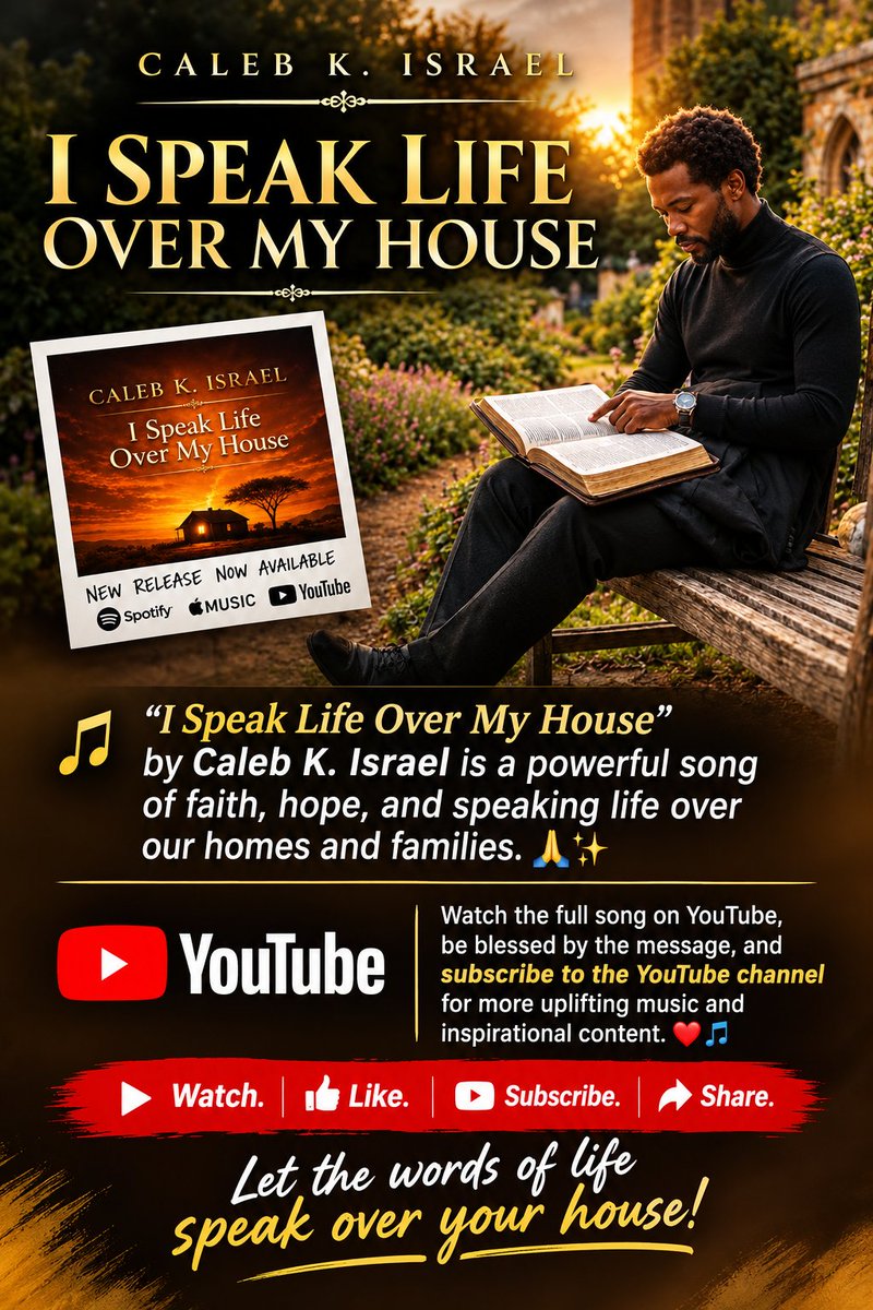 Katambulajulie3's tweet photo. 🎶 “I Speak Life Over My House” by Caleb K. Israel is a powerful song of faith, hope, and speaking life over our homes and families. 🙏🏽✨
Watch the full song on YouTube, be blessed by the message, and subscribe to the YouTube channel for more uplifting music https://t.co/MTqN9uN1Ec