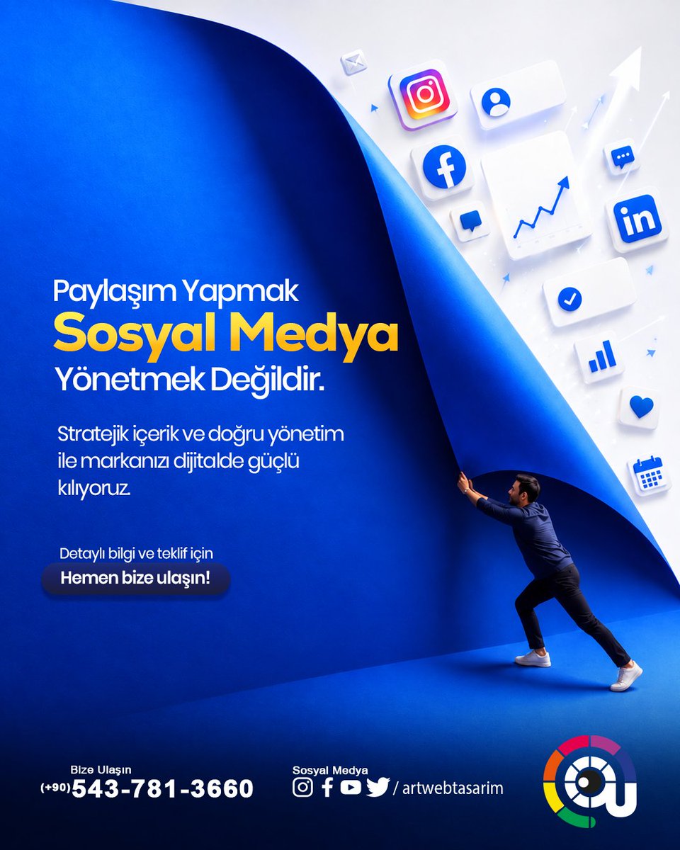 artwebtasarim's tweet photo. Her gün paylaşım yapıyorsunuz. Peki markanız gerçekten büyüyor mu?
☎ 0543 731 36 60
#SosyalMedyaYönetimi #SosyalMedyaYonetimi #SosyalMedyaAjansı #sosyalmedyatasarım #sosyalmedyaipuçları #GrafikTasarım https://t.co/3U3AVlAyGi