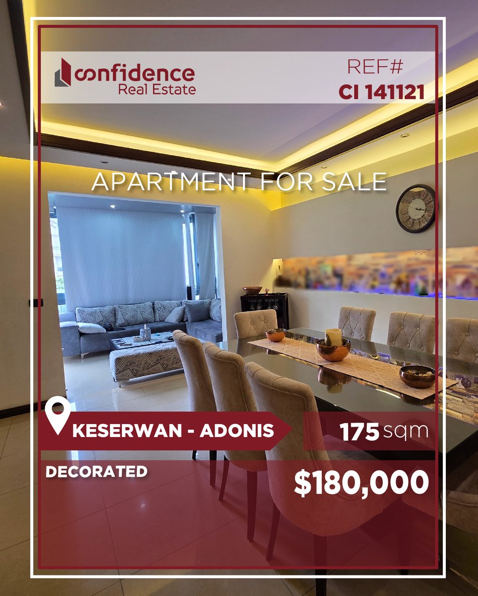 confidence_cre's tweet photo. PRICE: 180,000$ + 2.5 % Commission
3 Bedroom Apartment for sale in Adonis 175sqm
FOR FURTHER INFO, DO NOT HESITATE TO CONTACT US AT: 71 000 850
REF#CI141121
#Adonis #AdonisRealEstate #ZoukMosbeh
#CONFICI
J https://t.co/MKv0B2E94z