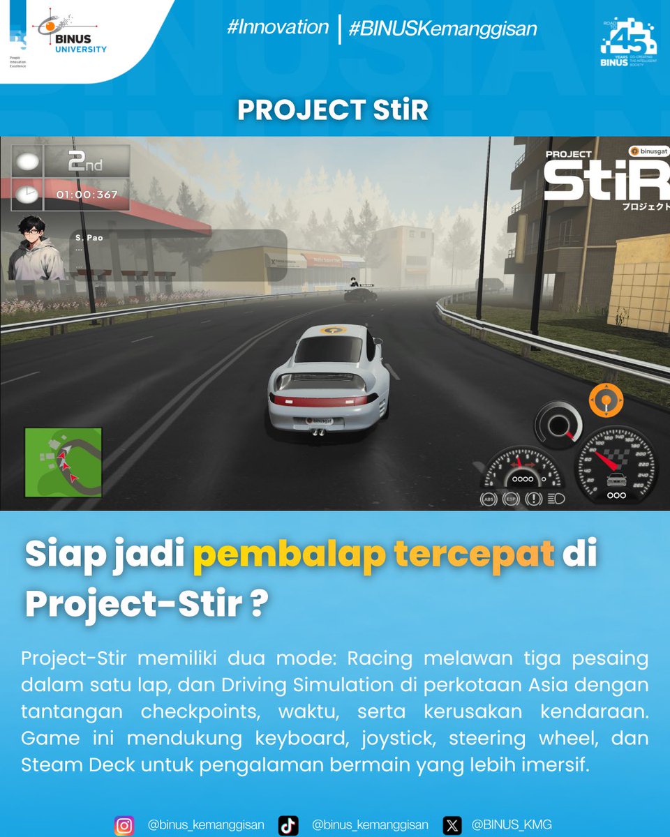 BINUS_KMG's tweet photo. Kenalan sama Project-StiR, yuk!
Project-StiR adalah driving simulation game yang dikembangkan menggunakan Unity Engine oleh jurusan Game Application & Technology (GAT) BINUS sebagai proyek yang menggabungkan unsur penelitian dan hiburan.
#BINUSKemanggisan #ProjectStiR https://t.co/SzUZ3GypMr