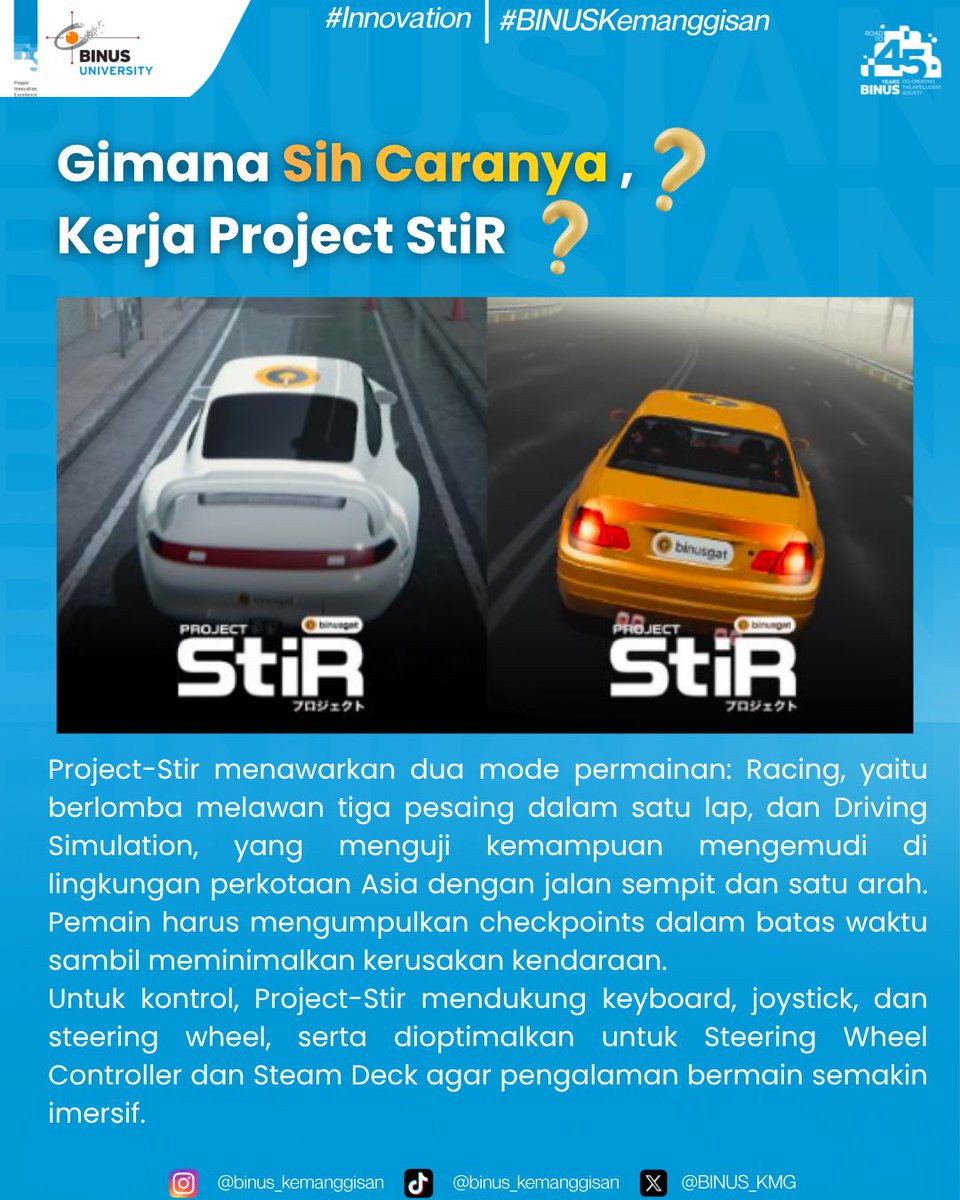 BINUS_KMG's tweet photo. Kenalan sama Project-StiR, yuk!
Project-StiR adalah driving simulation game yang dikembangkan menggunakan Unity Engine oleh jurusan Game Application & Technology (GAT) BINUS sebagai proyek yang menggabungkan unsur penelitian dan hiburan.
#BINUSKemanggisan #ProjectStiR https://t.co/SzUZ3GypMr