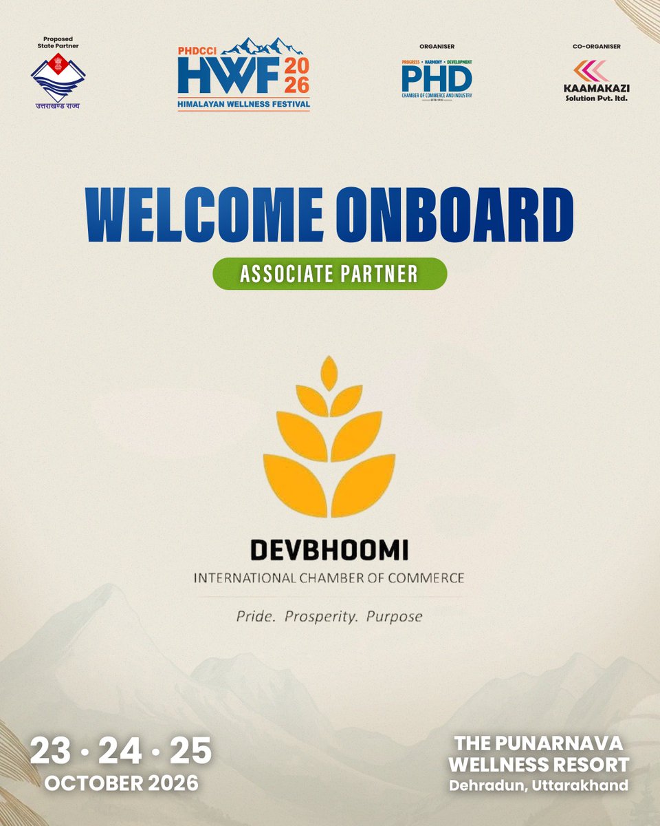 HimalayanWell's tweet photo. Welcome Onboard, Devbhoomi International Chamber of Commerce — Associate Partner, Himalayan Wellness Festival 2026!

Know more about Devbhoomi International Chamber of Commerce: 
https://t.co/Z8XofzYR2T

#HimalayanWellnessFestival #HWF2026 #PHDCCI #AssociatePartner #DevbhoomiICC https://t.co/fKEift0pop