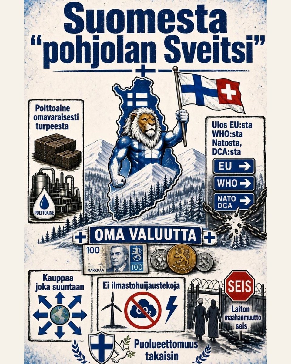 MikaVauhkala's tweet photo. Suomesta "pohjolan Sveitsi". 🇫🇮🇨🇭
Markka takas. Lopetetaan maamme edun shorttaus ja otetaan komento tänne. 

Haluan tätä – entä sinä? #suomi https://t.co/UOE3QCNiH7