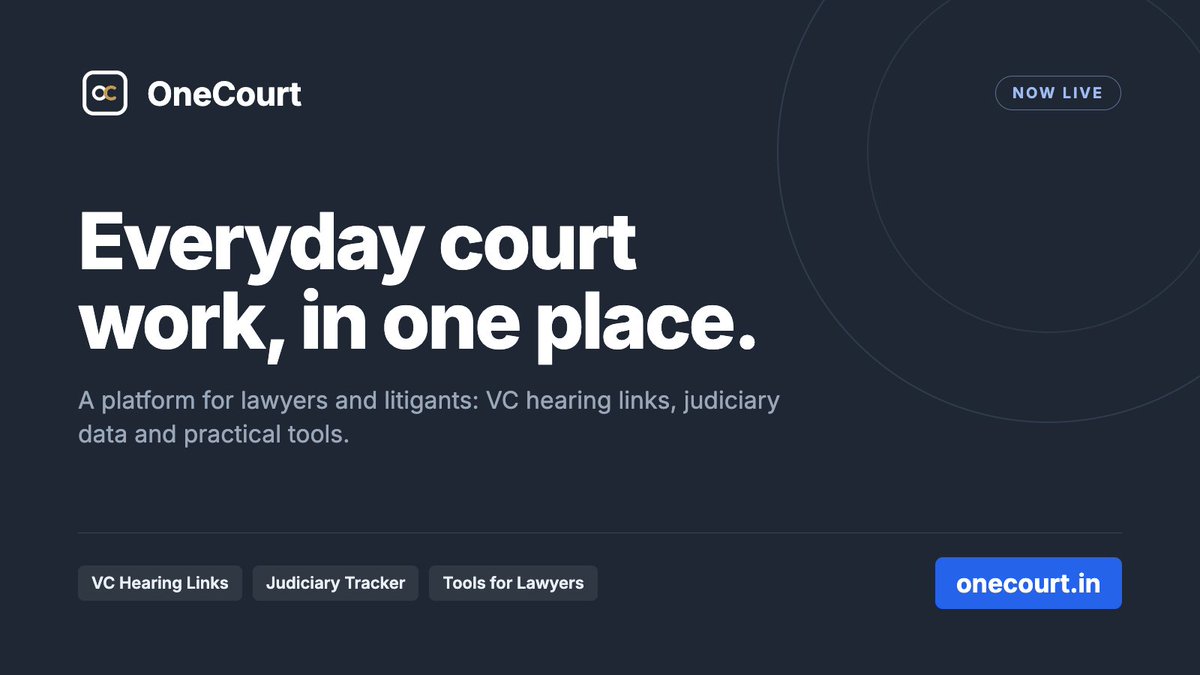 OneCourtin's tweet photo. OneCourt has been live for a few weeks. Today we are formally introducing it. 
https://t.co/KyrlKcPUBW is a platform for lawyers and litigants. It brings together VC hearing links, judiciary data and practical tools for everyday court work.  A short thread on what it offers. https://t.co/FPEkFtUXLf