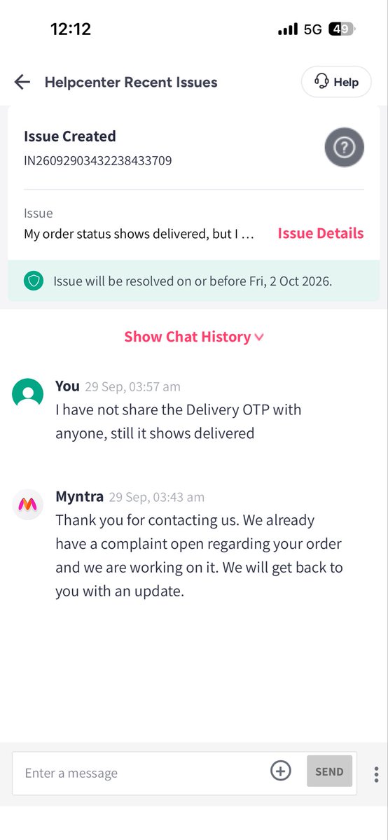KushalP3902's tweet photo. @MyntraSupport I placed an order, AGENT never contacted me nor did I share the OTP, then how can you show order as delivered, I don’t know where my parcel is and I have done full payment for this https://t.co/2j6YFC5poI