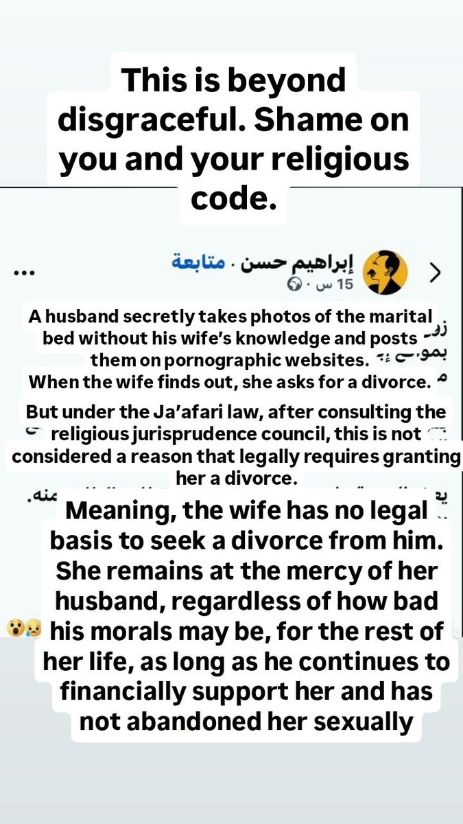kaoru_san27's tweet photo. Please speak up about the Jaafari law happening in Iraq, daughters are now fully under a father's control, and mothers are losing their children after divorce and/or being forced to stay in that house
Please recognize that fathers in these countries (SWANA) aren't fit for this 👇🏼 https://t.co/WnnYGvcw0Q