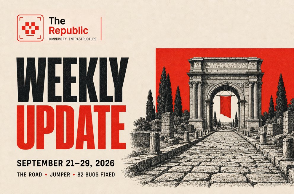 James_Gets_It's tweet photo. Republic update — September 21 to September 29.

486 commits since the last update.

82 public user submitted bug reports were fixed and deployed.

This cycle gave the campaign journey its name, The Road, and then kept that road moving through the live Jumper sale. Inventory, raid proof, quest credit, and verifier review took the rest of the work.

The Road is the biggest change. 

Jumper is the campaign it is carrying.

Major Updates / Features

- The Road

The campaign journey is now The Road.
The homepage Road is the managed campaign. A scheduled, paused, or ended campaign does not become a second run.
VP commitment still lives in Allocation.
Each content prompt is assigned once per account.
The current step stays on screen, and moving forward is animated.
Collected loot collapses into a reward tray. The current step explains what you already collected.
Quest credit lands on the step you have actually reached. Work finished earlier still counts once that step is current.
A withdrawn or unavailable quest can be skipped, including one that still has unfinished saved work. Finished optional quests keep the optional label.
Unpublished quests no longer show as active in squads or on The Road.
If a reviewed raid is deleted after you collected the reward, the Road can recover that reward instead of dead-ending the step.
A raid submission that was retained settles instead of leaving the node stuck.
Campaign content raids stay open until their deadline.
On-time raid corrections stay open for 72 hours.

- Jumper

Jumper sale news is published in the app, with the sale banner, inline details, and infographics.
Public copy states the Legion steps and the Republic steps for sale eligibility.
Allocation rules, the ranked draw, and the additive weight formula are written out in the product.
The Legion Jumper sale page counts for quest release.
Jumper pre-sale quest 3 now states a $1M soft cap and a $3M hard cap.
Quest preparation checks that cap source before the quest is offered.

- Inventory and rewards

Inventory is one surface: the pack on Home, the inventory modal, and the inventory page.
Open crates and mysteries from the campaign inventory tab.
A mystery stays unopened until its drop is enabled.
Project crates have their own stacks.
Opening a stack that fails shows an error instead of a fake empty inventory.
The reveal covers the page. Closing it does not reroll the result.

- Raids and proof

The Home board shows a Legion raid once. Syndicated copies stay on the community boards they were sent to.
Live raids page six at a time. Raid history paginates, including creator raids.
News and the forum use that same pager.
Proof fields autosave. Submit stays off until the fields the server accepts are actually valid.
Saved proof survives a quest edit that does not change the questions. You no longer have to resave just because the quest revision moved.
Rejected raid feedback sits behind an expand control, with a real resubmission path.
An upload the server rejects tells you why.

- Quests, squads, and Legionary

Path to Legionnaire explains the core Legion quests.
Opening a quest without a Squad stops at a Squad required step before the briefing.
Conquest quests stay behind Squad membership, and they stay locked until Conquests itself is unlocked.
The first click on a quest opens a shorter briefing.
Review feedback shows up in the squad views that were missing it.
Squad directory has name search and pagination. Community cards rotate hourly.
A squad at member capacity stops new joins and invites.
Legionary rank now requires the VP-awarded quests in each of the first three core conquests and at least 4,500 total VP. Claim it from Continue path above the Conquests board.

- Verifier Center

Content posts can be reviewed in Verifier Center, with the post visible in the review.
An unavailable claim leaves the queue. A finished submission tells the reviewer and frees the slot.
Resume no longer overwrites a ballot that was already cast.
Consensus reviews are shared across reviewers. Three consensus misses remove that verifier from review.
Verifier access follows current membership. The verifier guide can complete again.

- DataLine, guides, and notifications

DataLine’s community crate and token airdrop program is in. Retro crate posts on Discord were cleaned up.
A DataLine reward check no longer blocks unrelated approvals.
The Unlock Opportunities guide and the Raids guide pay VP the same way the other guides do.
The 100 VP onboarding award is restored, and missing bonuses were backfilled.
Review-result notifications name the task. The Telegram mirror no longer drops those notifications.
The sidebar Telegram link goes to Legion Official.

- Optimizations and reliability

The homepage Road loads less unused artwork and less unused campaign chrome, so Home stays usable while the map is up.
Home recovers when ingress rate limiting trips, and the cap was raised so a normal page load gets through.
VP History is served from a cached ledger. Leaderboard pages stay inside the rank window you asked for.
Community directories and quest boards are cached, and repeated Home reads were collapsed.
Campaign credit runs through durable workers, oldest first, and a dropped enqueue can be retried without losing the claim.
App update notices are manual and do not block the app.
Signed-in actions are tied to the browser session. Referral credit survives Discord sign-in.
Quiz answers save with the session token, so a chosen answer can persist.

- Specific Bug Fixes

82 public forum bug reports were marked fixed between the September 21 update and this morning.

Fixed referrals dying on the campaign tab, and referral credit getting lost across Discord sign-in.
Fixed mystery boxes that would not open, and inventory summaries that failed when a stack index was missing.
Fixed the Road treating a withdrawn or unpublished quest as a required stop.
Fixed completed quests that could not bind to the current Road step, and collected rewards lost after a reviewed raid was deleted.
Fixed raid submissions retained on a node with nowhere to go.
Fixed raids that closed before the stated deadline, and corrections that closed even when the proof was on time.
Fixed the Home board showing the same syndicated raid twice.
Fixed raid proof that had to be rebuilt after a quest edit, and resubmits that had no path back in.
Fixed content tasks that would not open from the Road.
Fixed DataLine quest access, including the intro quest, and a reward guard that was blocking other approvals.
Fixed Jumper pre-sale quest preparation and the quest 3 sale-cap copy.
Fixed VistaPex and other quest reports that failed on upload or came back without credit after verification.
Fixed quest review sections overlapping the evidence.
Fixed verifier claims left in the queue after the case was gone, guide completion returning 403, and Resume clobbering a cast ballot.
Fixed squad treasury controls sitting under chat, and the treasury guide ending before contribution was available.
Fixed squads missing from the directory, and joins still offered after a squad was full.
Fixed Conquests showing locked, or an empty board, after quest progress was already real.
Fixed Home overlapping itself at 150% Windows scaling.
Fixed the raid protocol stretching and clipping on mobile.
Fixed campaign tabs yanking the page to the top of the section.
Fixed the 100 VP onboarding award missing after completion.
Fixed review notifications aborted by the Telegram mirror.

See you on The Road.

Long Live The Republic.