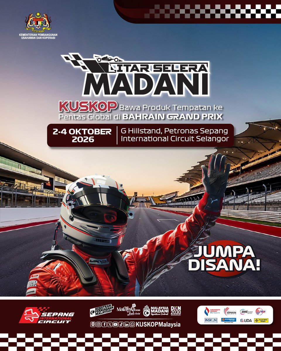 KUSKOPMalaysia's tweet photo. 𝐋𝐈𝐓𝐀𝐑 𝐒𝐄𝐋𝐄𝐑𝐀 𝐌𝐀𝐃𝐀𝐍𝐈: 𝐂𝐈𝐓𝐀𝐑𝐀𝐒𝐀 𝐌𝐀𝐋𝐀𝐘𝐒𝐈𝐀 𝐊𝐄 𝐏𝐄𝐍𝐓𝐀𝐒 𝐀𝐍𝐓𝐀𝐑𝐀𝐁𝐀𝐍𝐆𝐒𝐀🏎️ 🏁

FB: https://t.co/hypvdcenyJ

IG: https://t.co/cIctJJeaaO

#KUSKOP
#HebatkanPerniagaanMalaysia
#MakeMalaysianBusinessesGrea
#JalanTeruih
#MalaysiaMADANI https://t.co/XXc83LURYr