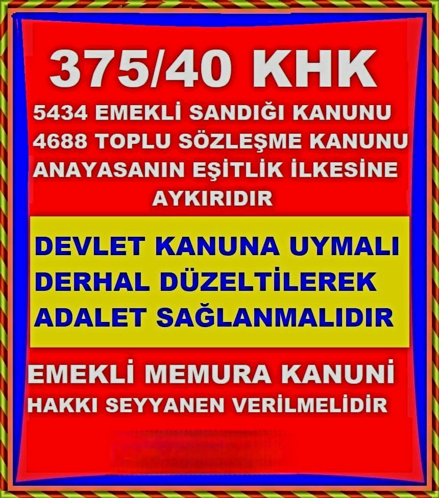 ahmetyarici31's tweet photo. 🇹🇷Çalıştığı dönemde tek uğraşı Devlete Hizmet ve bulunduğu konumda Devleti Temsil etmek olan #EmekliMemur 'ların tek geçim kaynağı emekli maaşıdır
🇹🇷KHK ile maaş zammı engellenemez Seyyanen kanuni #EmekliMemur un Kanuni Hakkıdır derhal verilmelidir @tcbestepe @Akparti @MHP_Bilgi https://t.co/jGJcu3za5u