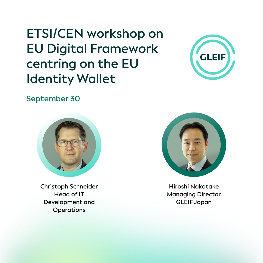 GLEIF's tweet photo. GLEIF’s Christoph Schneider and Hiroshi Nakatake speak at the @ETSI_STANDARDS and CEN (@Standards4EU) EU Digital Identity Wallet workshop on 30 September: Christoph on GLEIF identity as an Electronic Attestation of Attributes (Session 6), Hiroshi on internationalizing trusted lists (Session 10). #vLEI

https://t.co/QliFx7x1LU