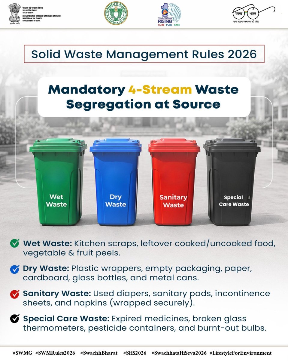sbmwarangalurb2's tweet photo. #SwachhBharath #SBMG #SWMRules2026 #LifeStyleForEnvironment #MissionLiFE #SBMG #JJM #SWMRules2026 #WED2026 #swachbharath@MoJS PMOIndia@jaljeevan_@TSSBMG@MoRD_GoI
@TSSBMG https://t.co/A0uy3mGQ30