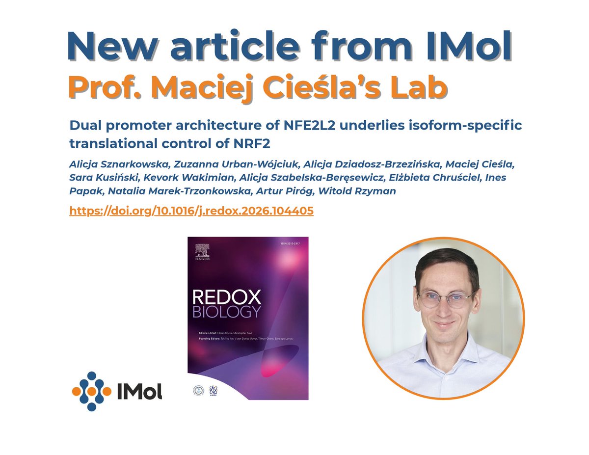 IMol_Institute's tweet photo. Congratulations to @CieslaMaciej and his team, co-authors of a new paper published in Redox Biology - new insights into the mechanisms regulating NRF2, a key factor in cellular responses to oxidative stress!
https://t.co/7dnEFwszni
#IMol #RedoxBiology #Research https://t.co/V5zV3zRE6n