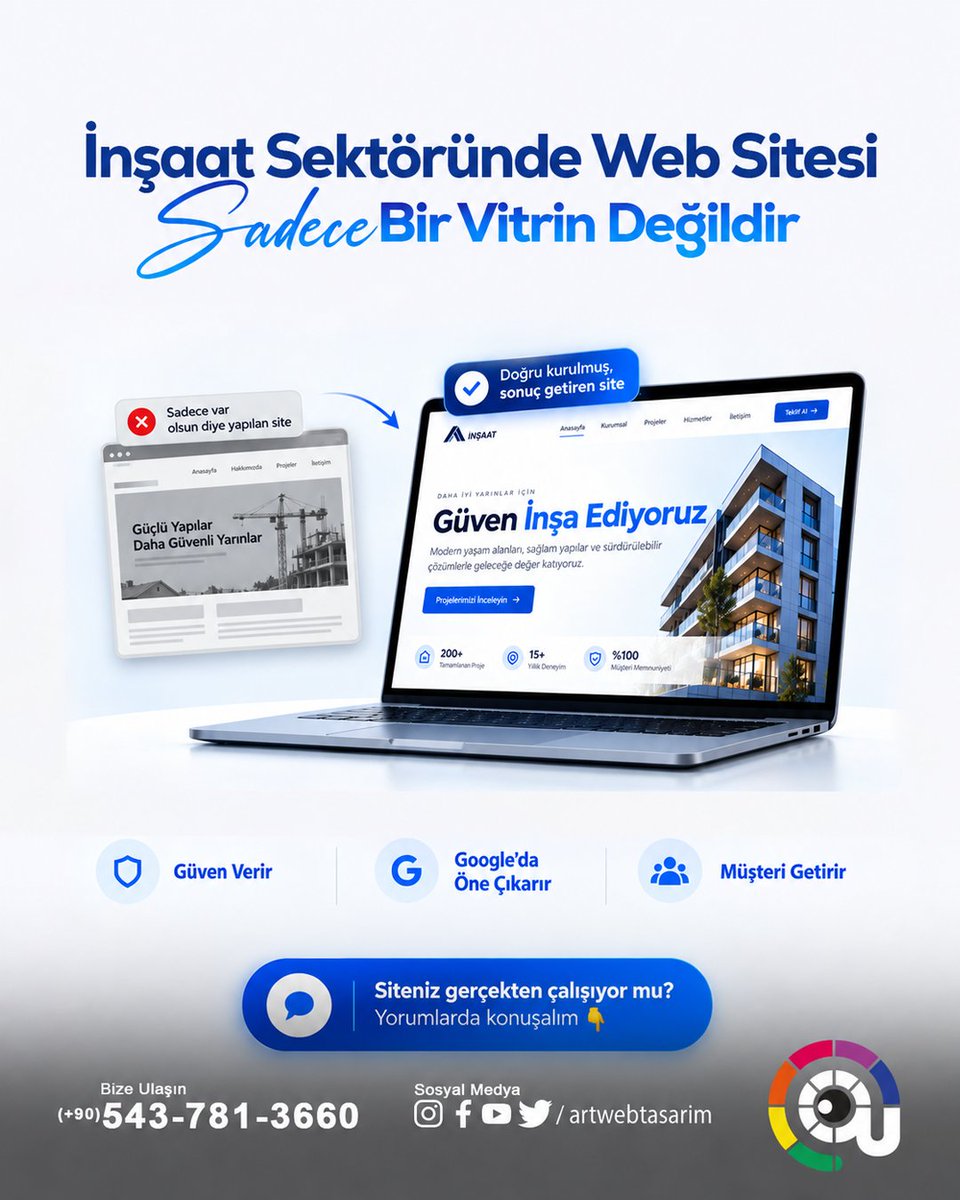 artwebtasarim's tweet photo. Web Siteniz Güven Veriyor mu?
Art Web olarak inşaat firmalarına özel, kurumsal, mobil uyumlu ve SEO altyapısı güçlü web siteleri tasarlıyoruz. Firmanız araştırıldığında güçlü bir ilk izlenim bırakın.
☎ 0543 731 36 60
#kurumsalwebsitesi #WebTasarım #webtasarim #webtasarımı https://t.co/m2NFbzKBRS