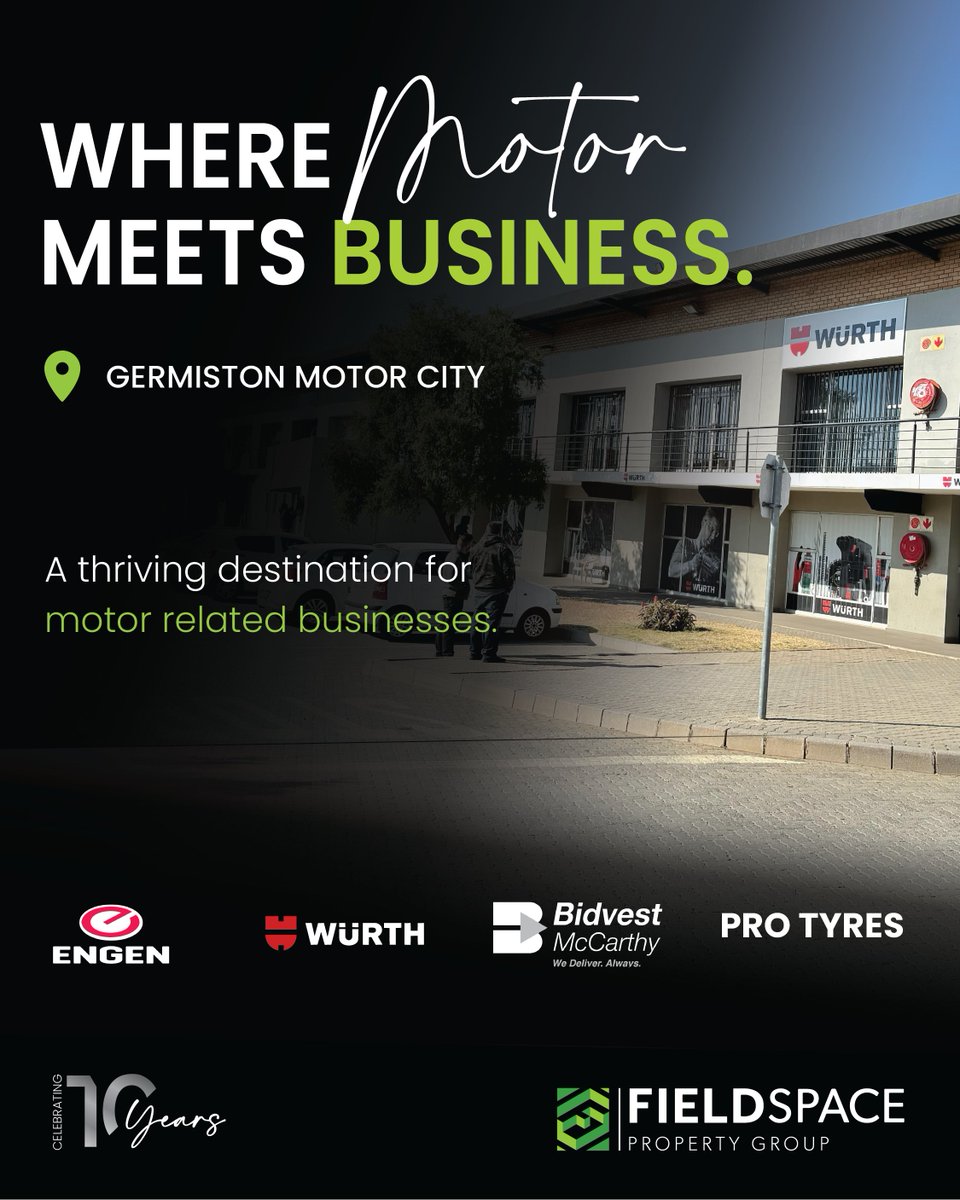 FieldspaceProp's tweet photo. WHERE MOTOR MEETS BUSINESS. 🚗
Germiston Motor City offers 484m² of office + mini-distribution space at R55/m², with roller-door access — ideal for motor-related businesses.

#Fieldspace #CommercialProperty https://t.co/wpg2cOpU6V