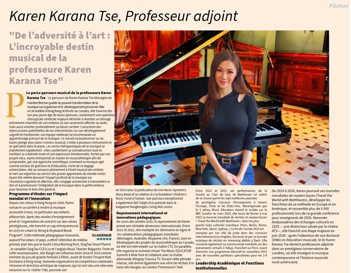 KaranaTse's tweet photo. Thank you PRevue. 🇫🇷🇫🇷✨✨Découvrez l'incroyable destin musical de la professeure Karen Karana Tse ! 🎶 #KarenKaranaTse #ProfesseurAdjoint #Pédagogue #DestinMusical #HistoireMusicale #Piano #ParcoursInspirant #Inspiratio https://t.co/PDzi1j5wBN