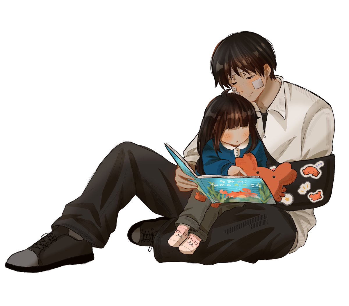 ihg7p's tweet photo. めっちゃ途中経過〜〜！！
ヒラガイさんと絵本読んでる幼児化⬛︎⬛︎ちゃん！（超捏造です！！）
あとトダくんとホウカさん.... https://t.co/KawhY3VVUh